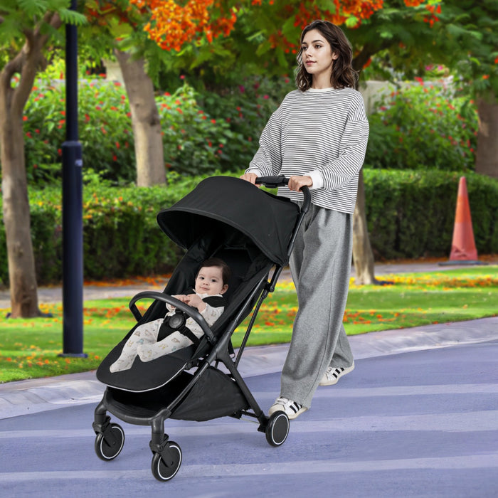 Passeggino leggero per bambini piegatura con una mano, Passeggino portatile con schienale reclinabile Nero-Passeggini per bimbi
