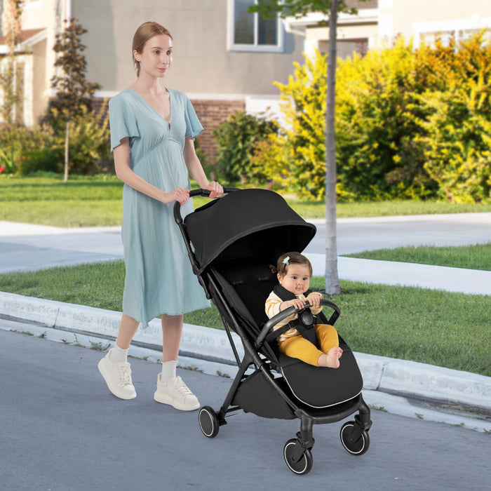 Passeggino leggero per bambini piegatura con una mano, Passeggino portatile con schienale reclinabile Nero-Passeggini per bimbi