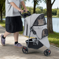 Passeggino per animali leggero con gatti e tetto regolabile pieghevole-Passeggino pieghevole per animali con portaoggetti Grigio