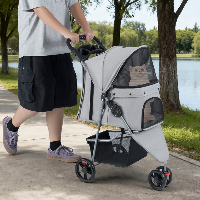 Passeggino per animali leggero con gatti e tetto regolabile pieghevole-Passeggino pieghevole per animali con portaoggetti Grigio