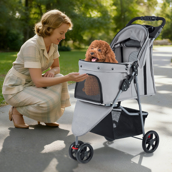 Passeggino per animali leggero con gatti e tetto regolabile pieghevole-Passeggino pieghevole per animali con portaoggetti Grigio