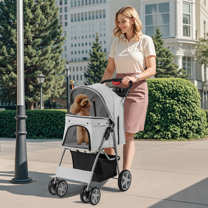 Passeggino per animali domestici a 4 ruote, Trasportino portatile con cestino e finestra a rete Grigio-Giochi e accessori per cani