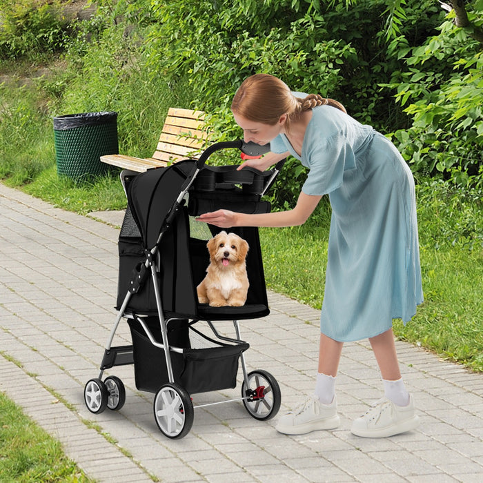Passeggino per animali domestici a 4 ruote con cestino portaoggetti, Trasportino da viaggio portatile Nero-Giochi e accessori per cani