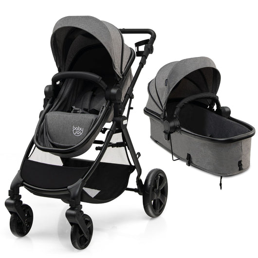 Passeggino con sedile rialzato tettuccio e schienale regolabili, Passeggino convertibile per bambini 6-36 mesi Grigio-Passeggini per bimbi