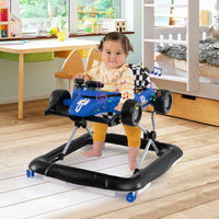 Passeggino 4-in-1 per bambini volante imbottito e scatola musicale, Centro attivit¨¤ con altezza regolabile a 3 livelli Blu-Passeggini per bimbi