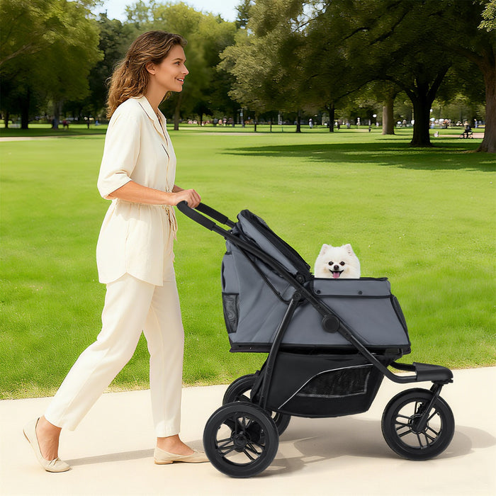 Passeggino a 3 ruote per cani piccoli e medi pieghevole per gatti, Passegginocon freno a pedale singolo Grigio-Giochi e accessori per cani