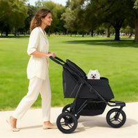 Passeggino a 3 ruote per cani piccoli e medi pieghevole per gatti, Passegginocon freno a pedale singolo Nero-Giochi e accessori per cani