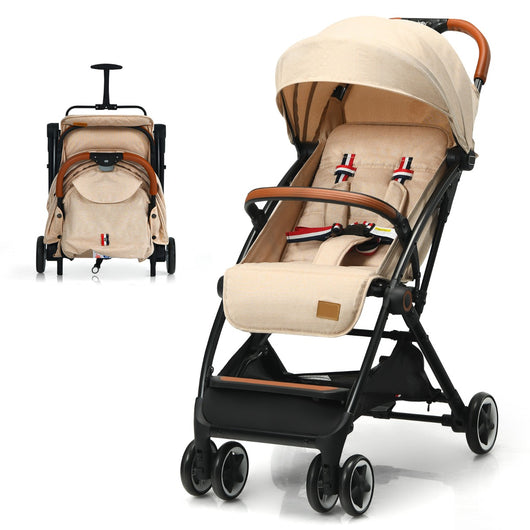 Passeggino pieghevole con telaio in alluminio schienale regolabili, Passeggino per bambini 0-3 anni Beige-Passeggini per bimbi