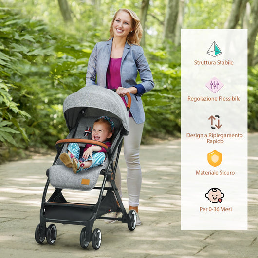 Passeggino pieghevole con telaio in alluminio schienale regolabili, Passeggino per bambini 0-3 anni Grigio-Passeggini per bimbi
