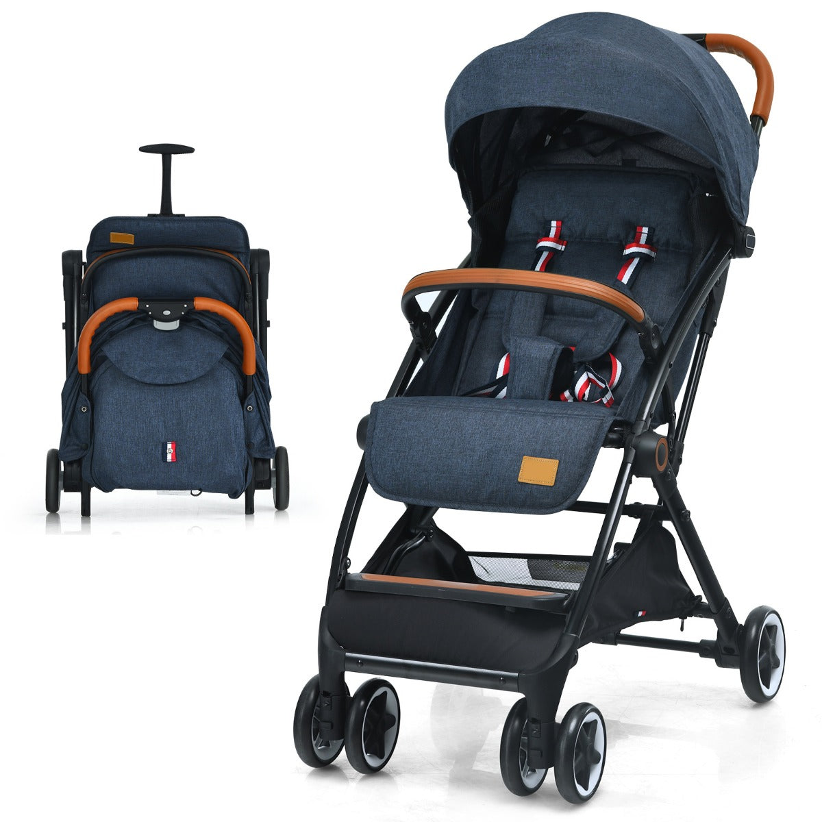 Passeggino pieghevole con telaio in alluminio schienale regolabili, Passeggino per bambini 0-3 anni Blu scuro-Passeggini per bimbi