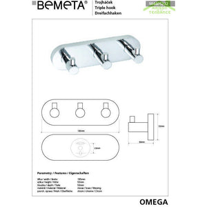 Gancio appendiabiti triplo OMEGA in ottone cromato 18,5x5x5 cm