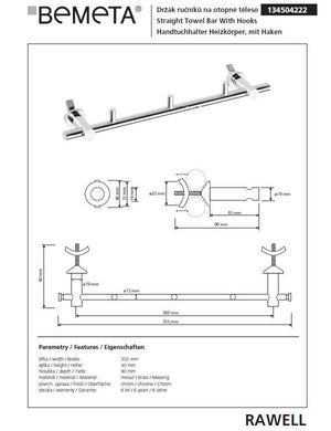 RAWELL gancio 3 ganci in cromo per radiatore 35,5x4x9 cm
