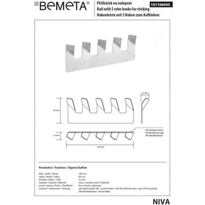 Gancio a gancio NIVA a 5 ganci in acciaio inox con adesivo 27 x5,7 x8 cm