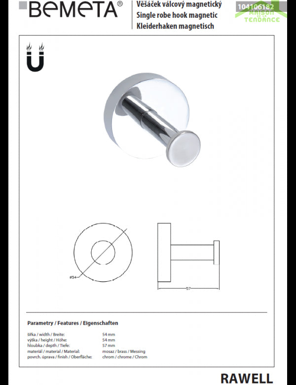 Gancio radiatore magnetico RAWELL Ø 5,4 cm in cromo