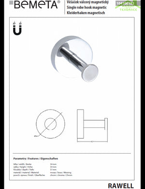 Gancio radiatore magnetico RAWELL Ø 5,4 cm in cromo