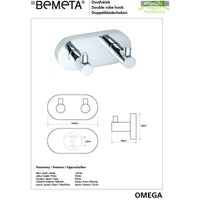 Appendiabiti doppio OMEGA ottone cromato 12x5,5x5cm