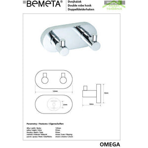 Appendiabiti doppio OMEGA ottone cromato 12x5,5x5cm