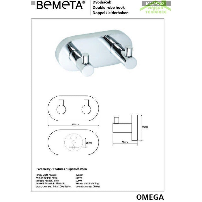 Appendiabiti doppio OMEGA ottone cromato 12x5,5x5cm