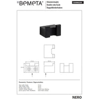 NERO Appendiabiti Rettangolare Doppio in Ottone Nero 3,7 x2,6 x3 cm
