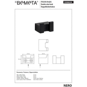 NERO Appendiabiti Rettangolare Doppio in Ottone Nero 3,7 x2,6 x3 cm