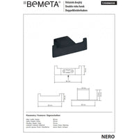 NERO Appendiabiti Rettangolare Doppio in Ottone Nero 8 x2,8 x3,9 cm