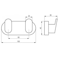 Appendiabiti doppio YUKON in ottone nero opaco 10 cm