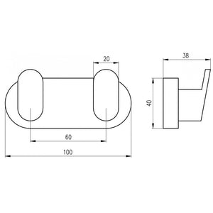 Appendiabiti doppio YUKON in ottone nero opaco 10 cm
