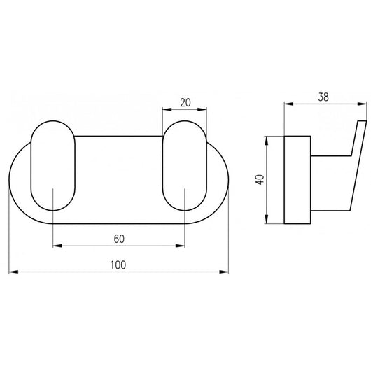 Appendiabiti doppio YUKON in ottone nero opaco 10 cm