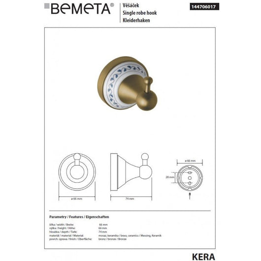 Appendiabiti KERA in ottone e ceramica 6,6 x6,6 x7,4 cm