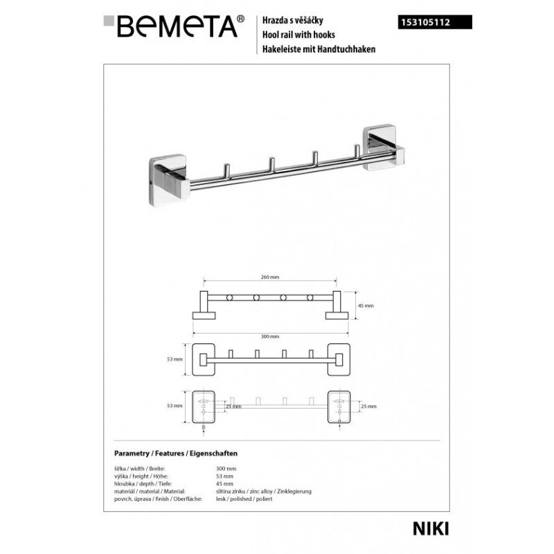 NIKI Appendiabiti quadruplo in zinco 30 x5,3 x4,5 cm