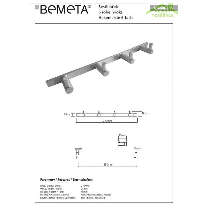 Appendiabiti quadruplo NEO in acciaio inox 27 x2,8 x4 cm