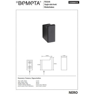 NERO Appendiabiti rettangolare in ottone nero 6,6 x6,6 x7,4 cm