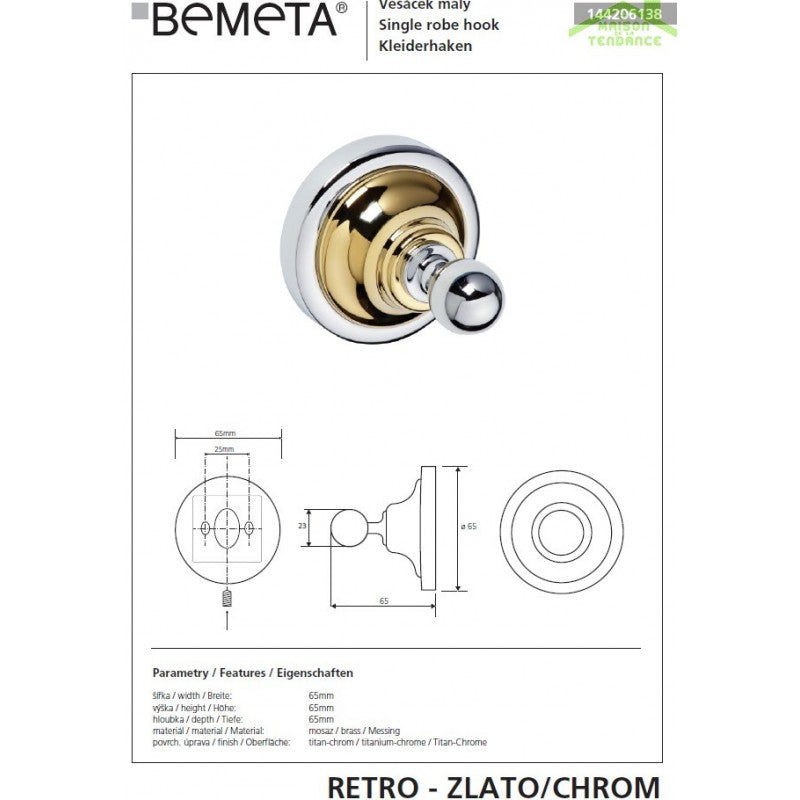 Appendiabiti RETRO in ottone cromo-oro 6,5x6,5x6,5 cm