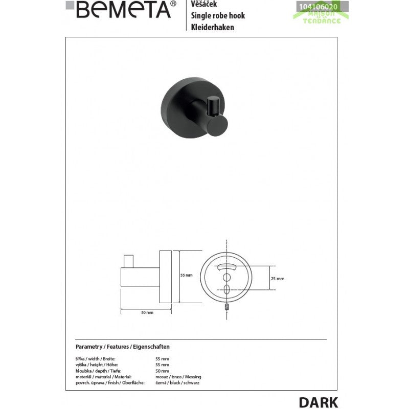 Gancio da parete in ottone nero scuro 5,5 cm x 5,5 cm x 5 cm