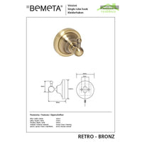 Appendiabiti singolo RETRO in ottone 6,5x6,5x6,5 cm