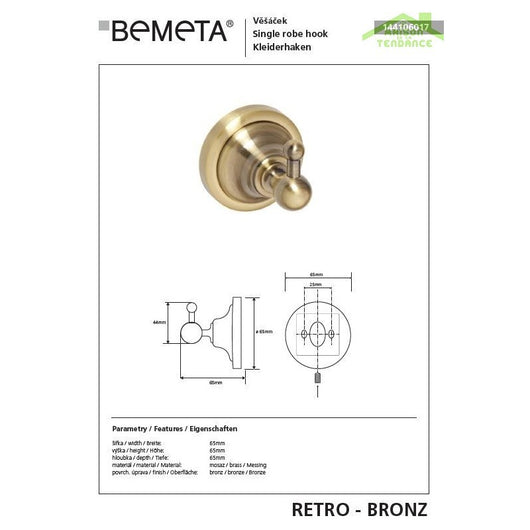 Appendiabiti singolo RETRO in ottone 6,5x6,5x6,5 cm
