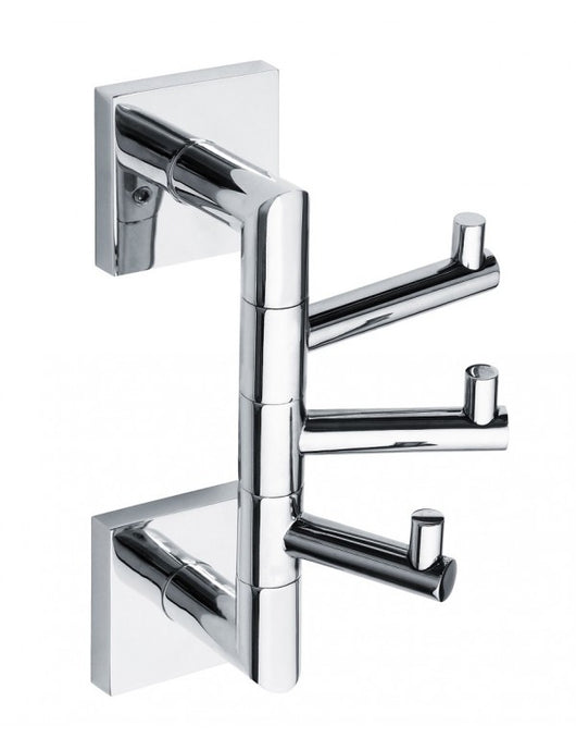 Gancio girevole triplo da parete BETA in ottone cromato 5,5cmx 19cmx11cm