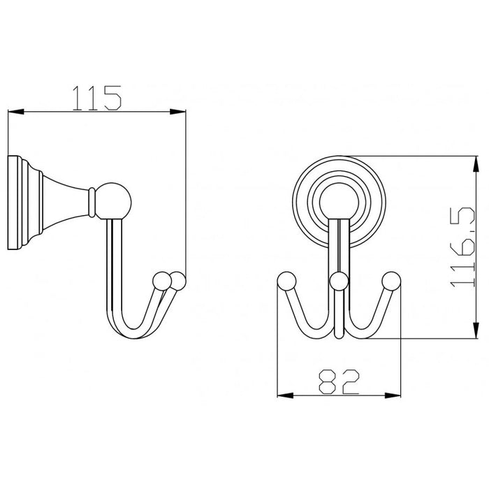 MORAVA Gancio Triplo Appendiabiti Retrò in Bronzo 11,5x8,2x11,6 cm