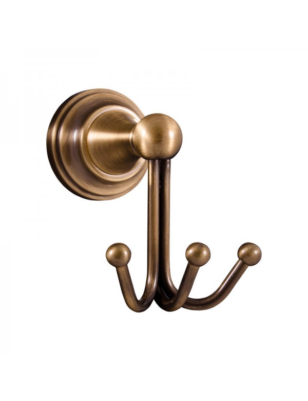 MORAVA Gancio Triplo Appendiabiti Retrò in Bronzo 11,5x8,2x11,6 cm