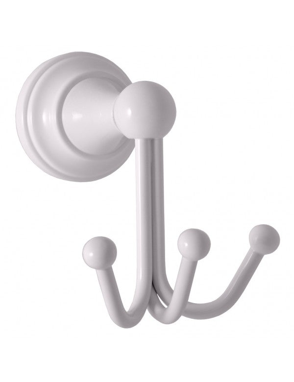 Appendiabiti triplo retrò MORAVA in ottone bianco 11,5x8,2x11,6 cm