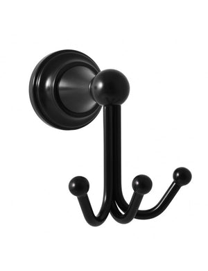 MORAVA Gancio Triplo Cappotto Retrò in Ottone Nero 11,5x8,2x11,6 cm