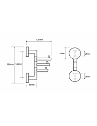 COLORADO gancio rotante triplo in ottone cromato 19 cm