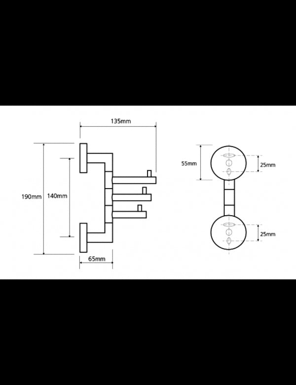 COLORADO gancio rotante triplo in ottone cromato 19 cm