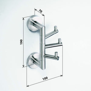 NEO Gancio Cappotto Triplo Rotante in Acciaio Inox 7x19x10cm
