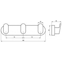 YUKON Gancio Triplo Cappotto in Ottone Nero Opaco 18 cm