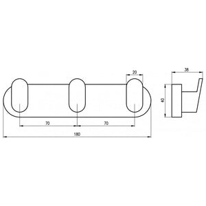 YUKON Gancio Triplo Cappotto in Ottone Nero Opaco 18 cm