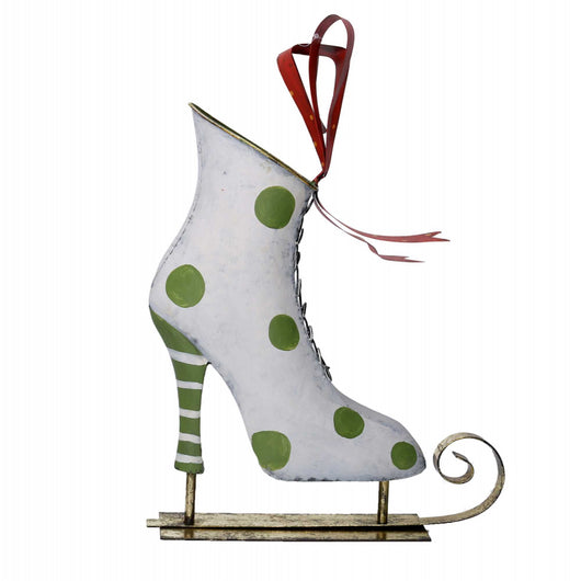 Pattini metallo verde e bianco cm 30x11,5h38,1