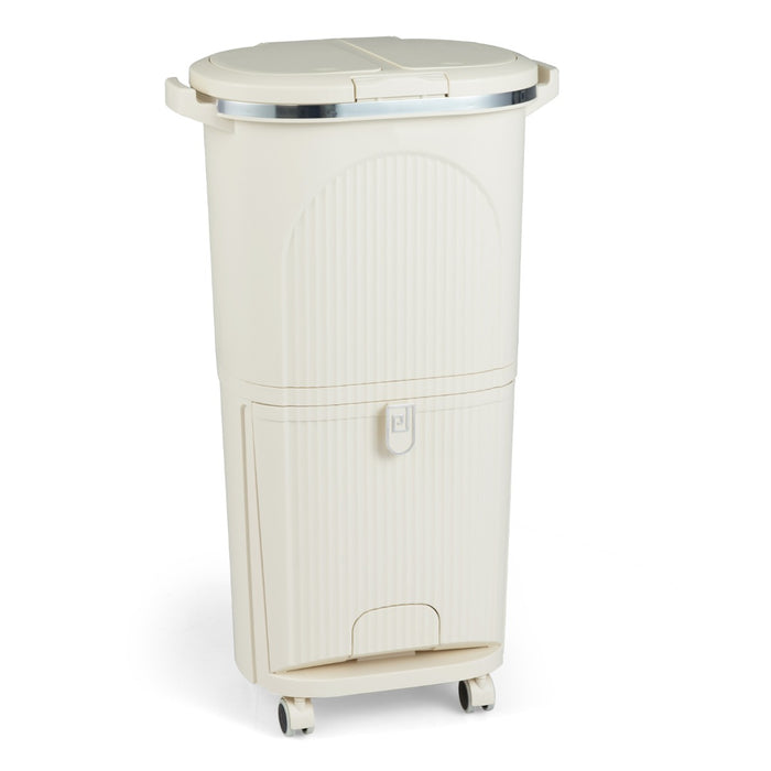 Pattumiera cucina 38l coperchi bidone differenziata 2 secchi rimovibili-Pattumiera contenitore per rifiuti soggiorno Beige