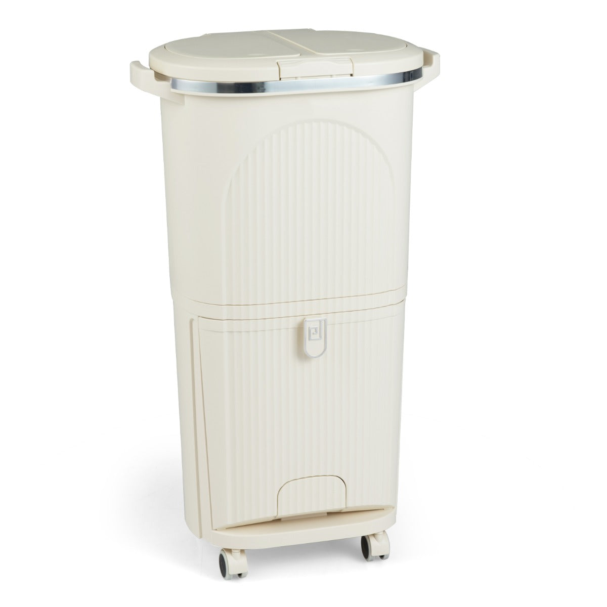 Pattumiera cucina 38l coperchi bidone differenziata 2 secchi rimovibili-Pattumiera contenitore per rifiuti soggiorno Beige