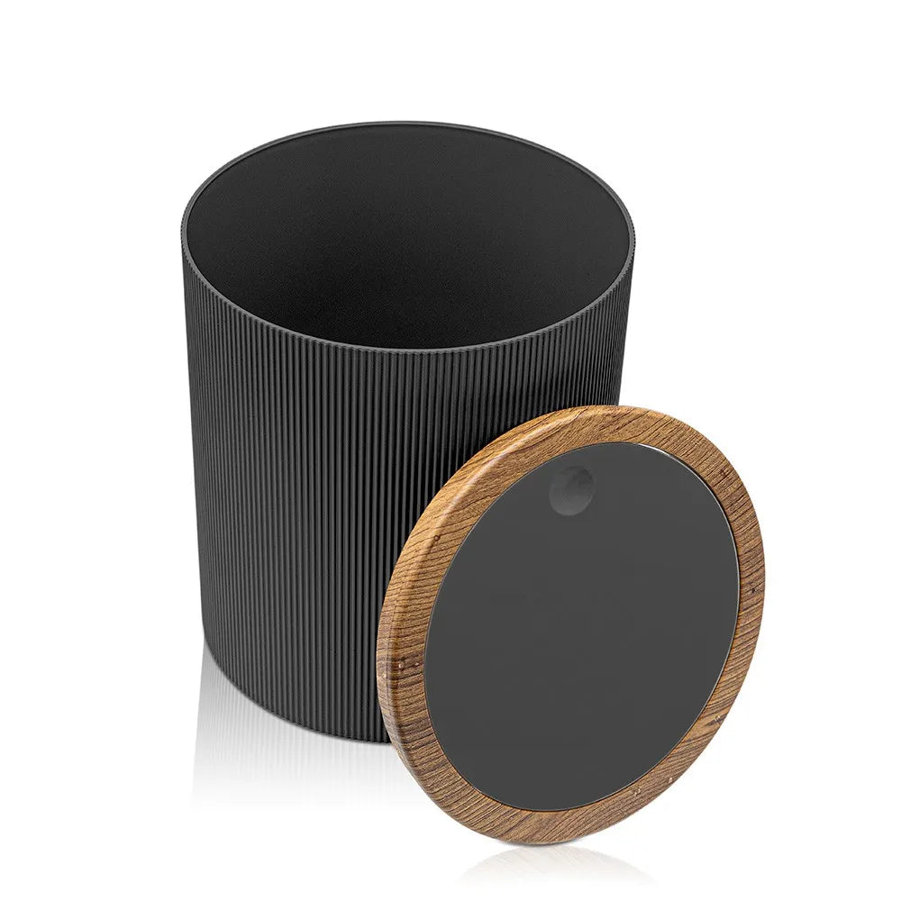 Pattumiera 5lt Nero coperchio basculante dettagli effetto legno Blob